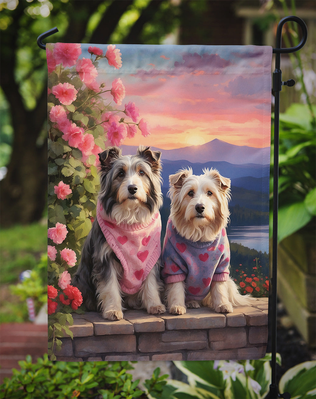 Bearded Collie Two Hearts Garden Flag