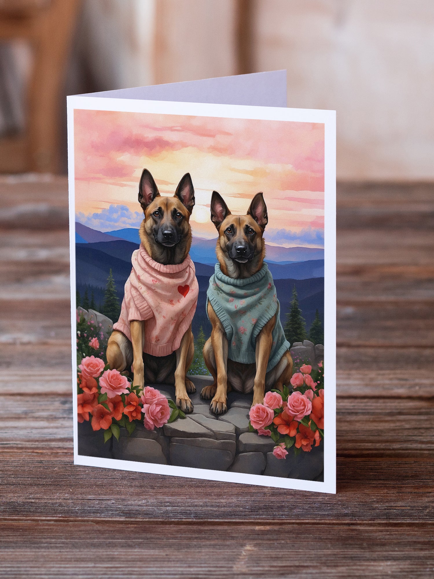 Belgian Malinois Two Hearts Greeting Cards Pack of 8