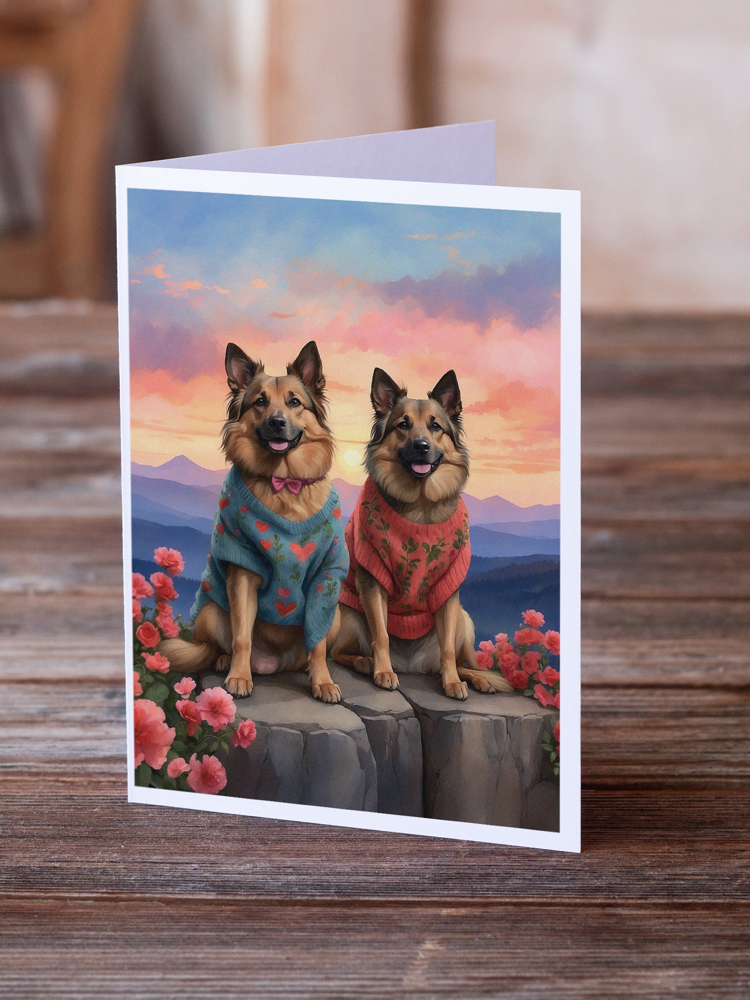 Belgian Tervuren Two Hearts Greeting Cards Pack of 8