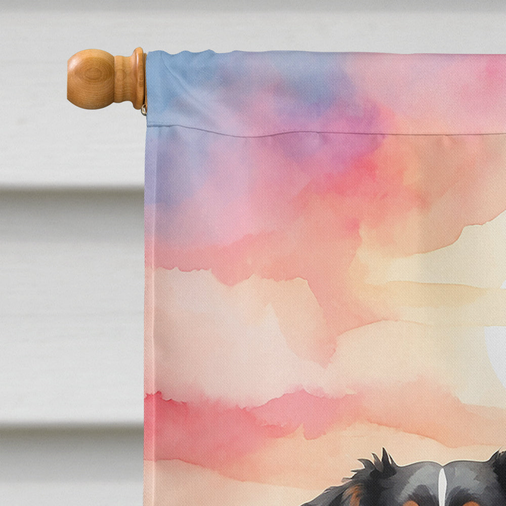 Bernese Mountain Dog Two Hearts House Flag