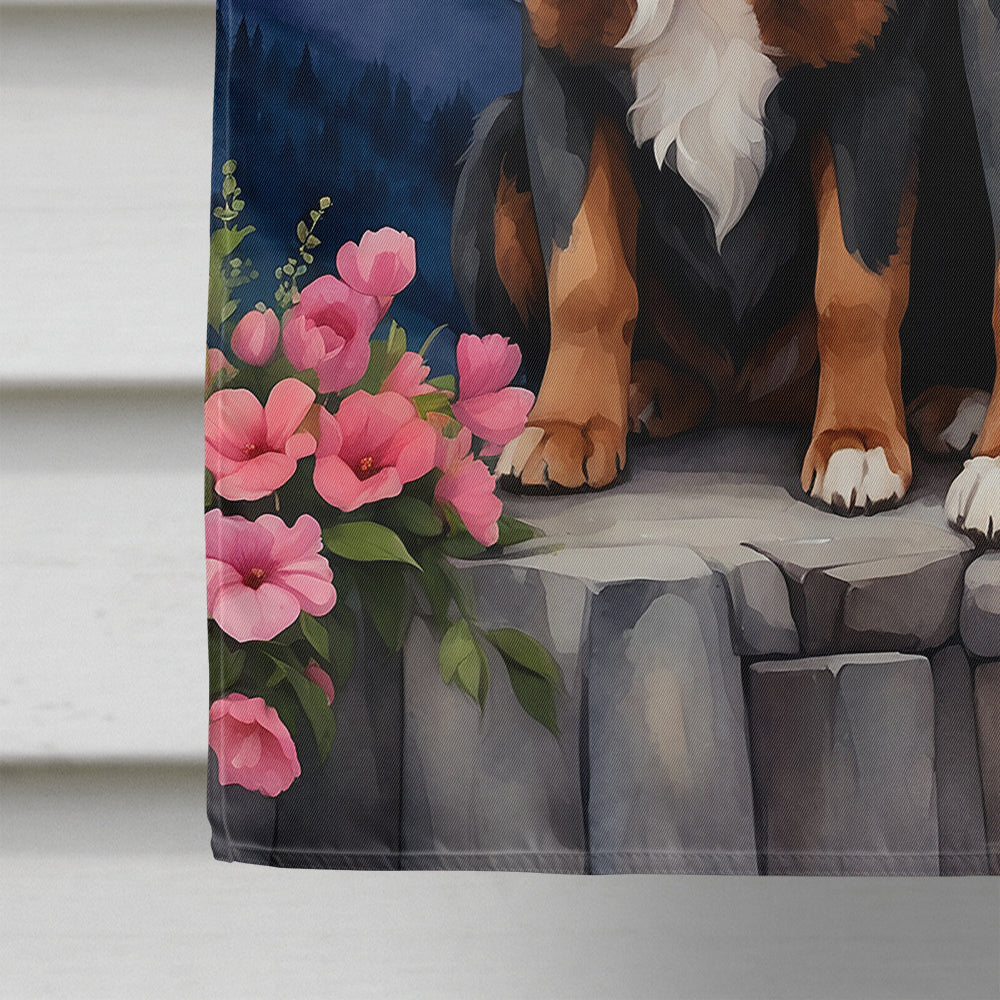 Bernese Mountain Dog Two Hearts House Flag