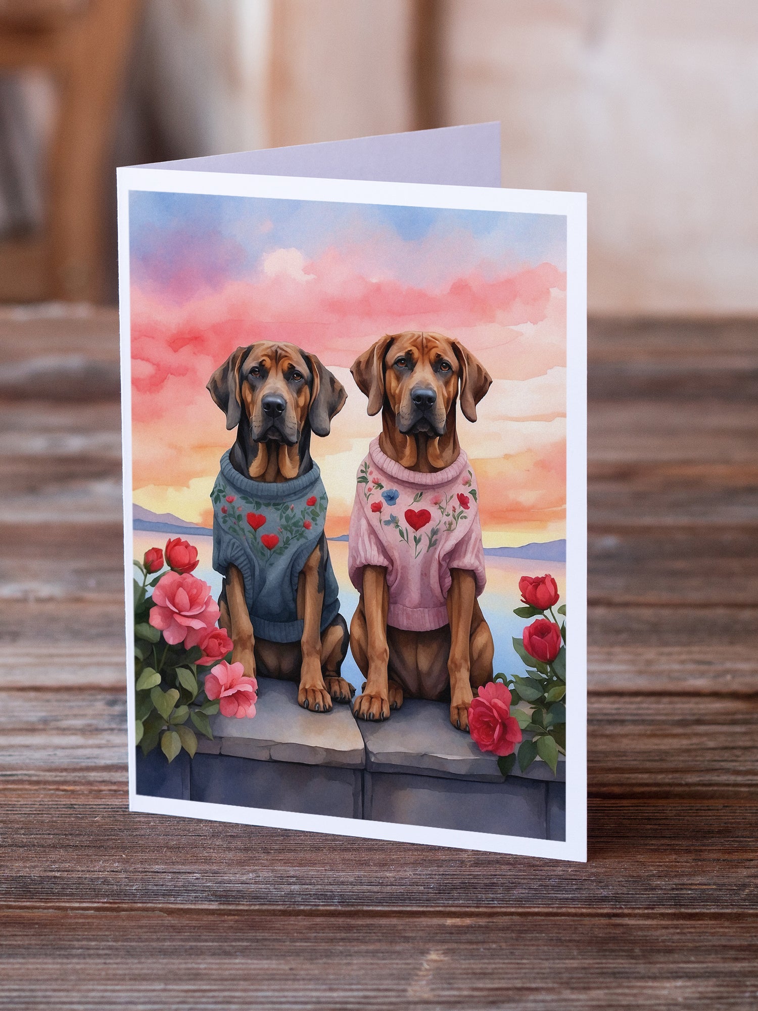 Bloodhound Two Hearts Greeting Cards Pack of 8