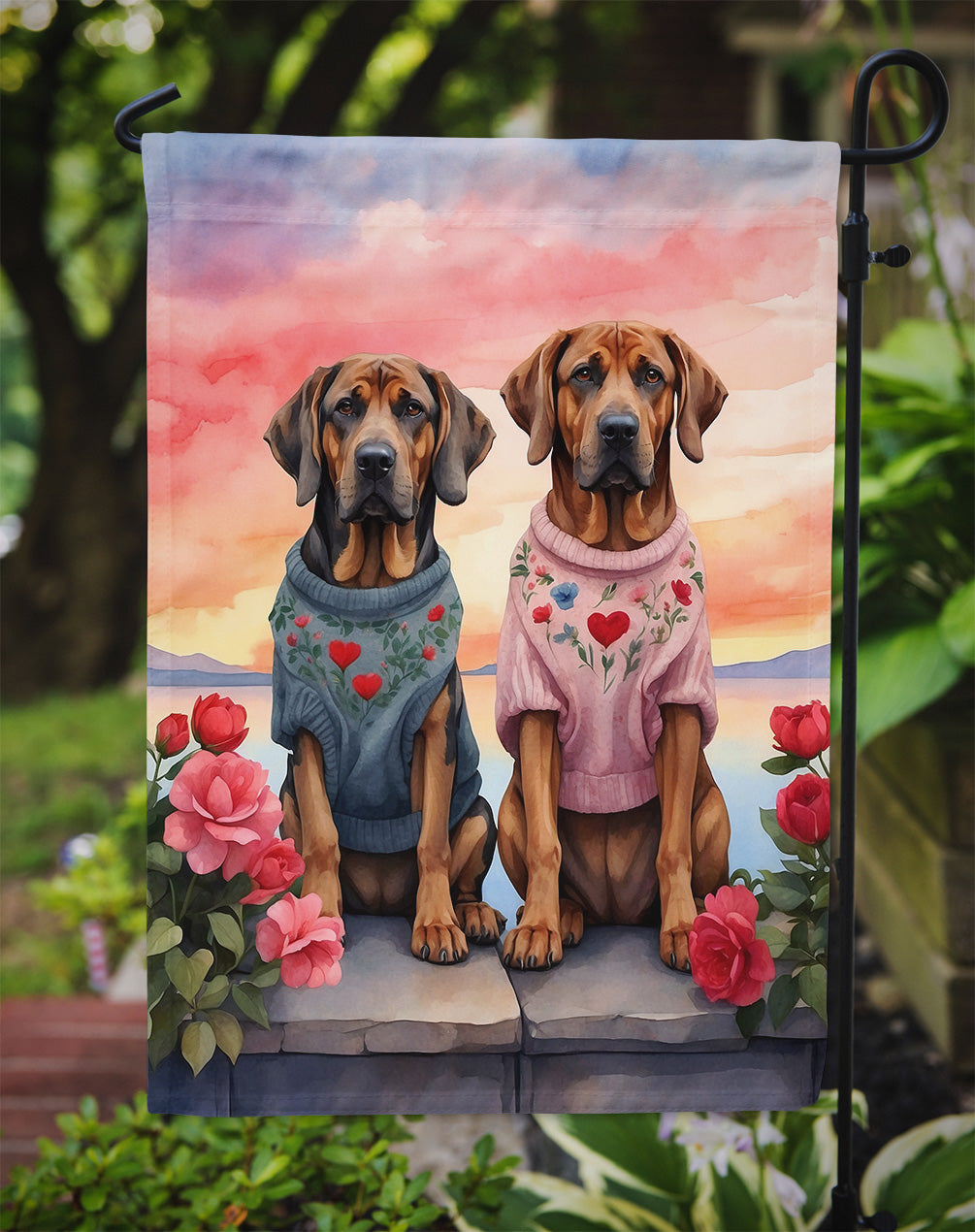 Bloodhound Two Hearts Garden Flag