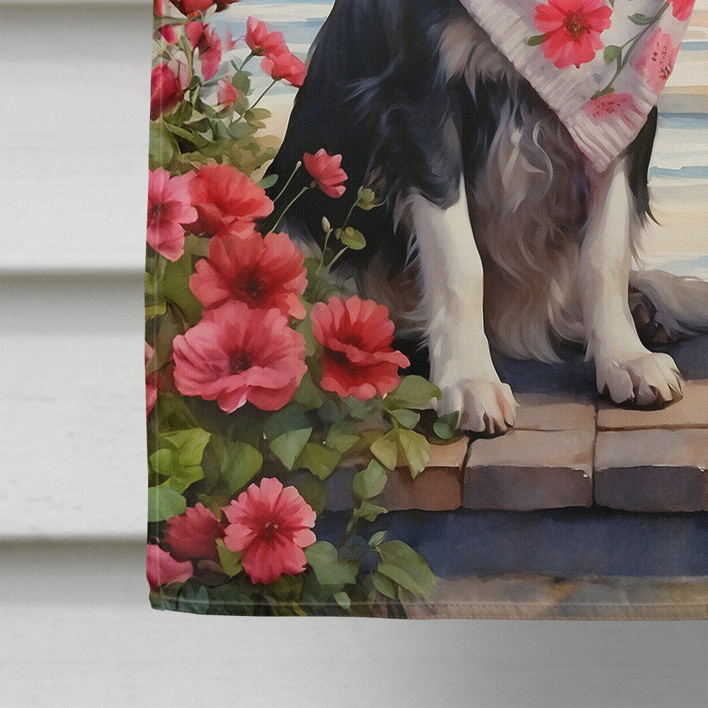 Border Collie Two Hearts House Flag