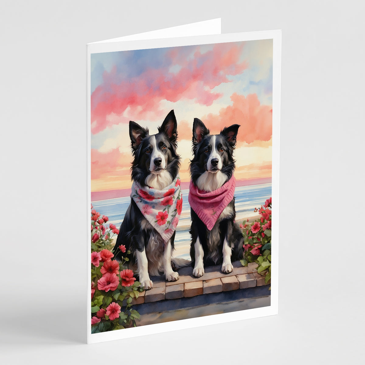 Buy this Border Collie Two Hearts Greeting Cards Pack of 8