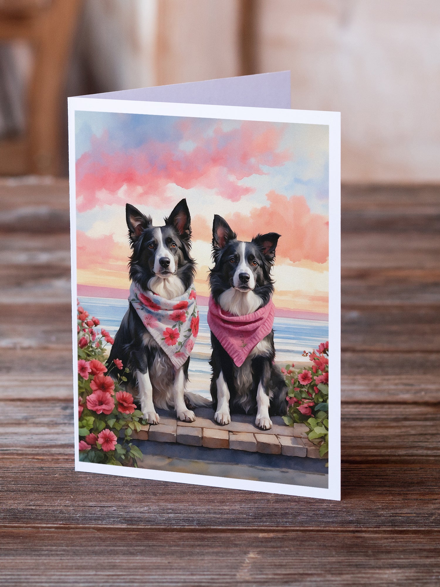 Border Collie Two Hearts Greeting Cards Pack of 8