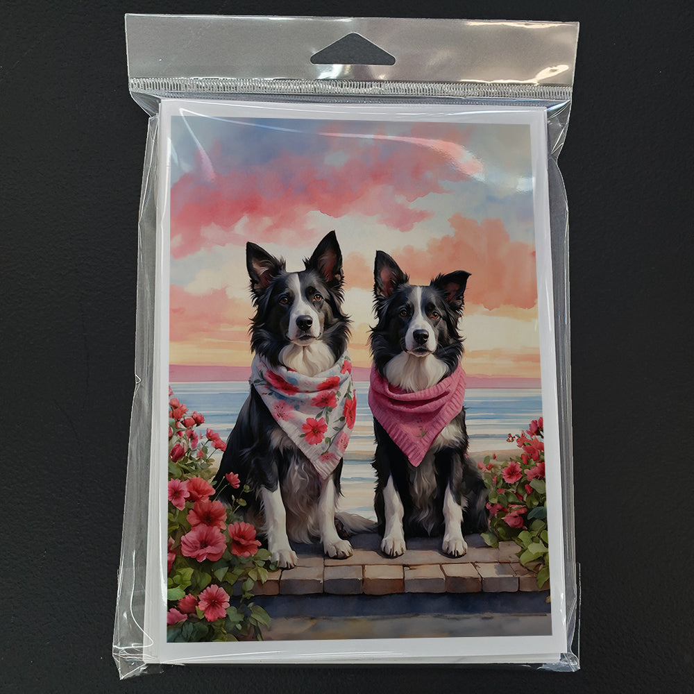 Border Collie Two Hearts Greeting Cards Pack of 8