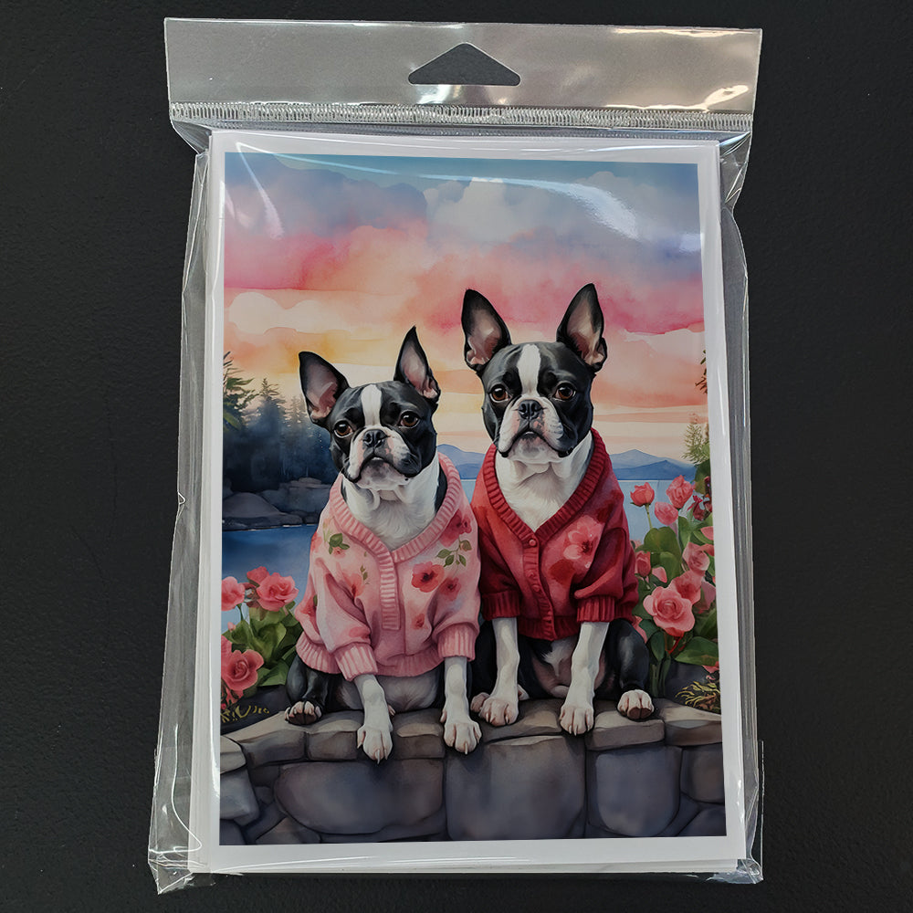 Boston Terrier Two Hearts Greeting Cards Pack of 8