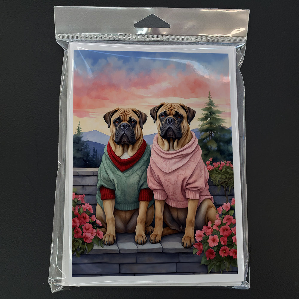Bullmastiff Two Hearts Greeting Cards Pack of 8