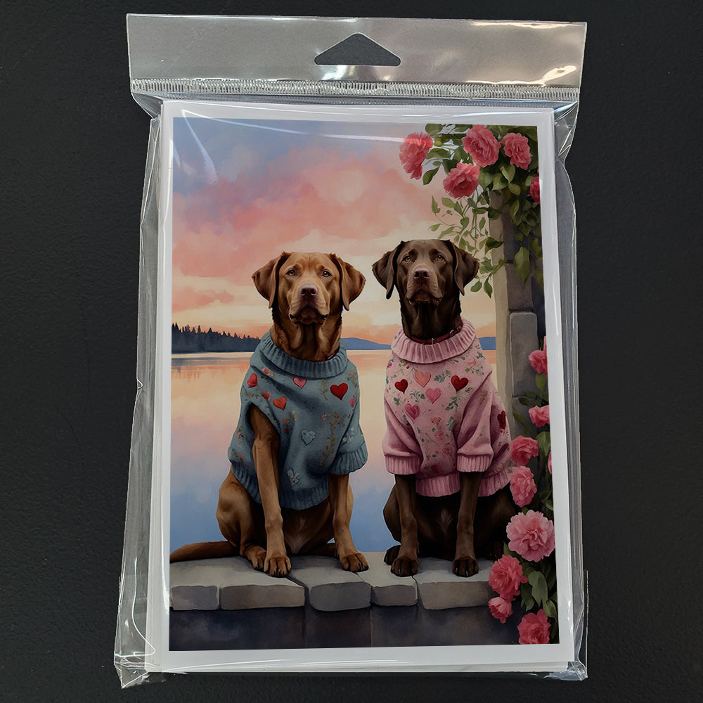 Chesapeake Bay Retriever Two Hearts Greeting Cards Pack of 8