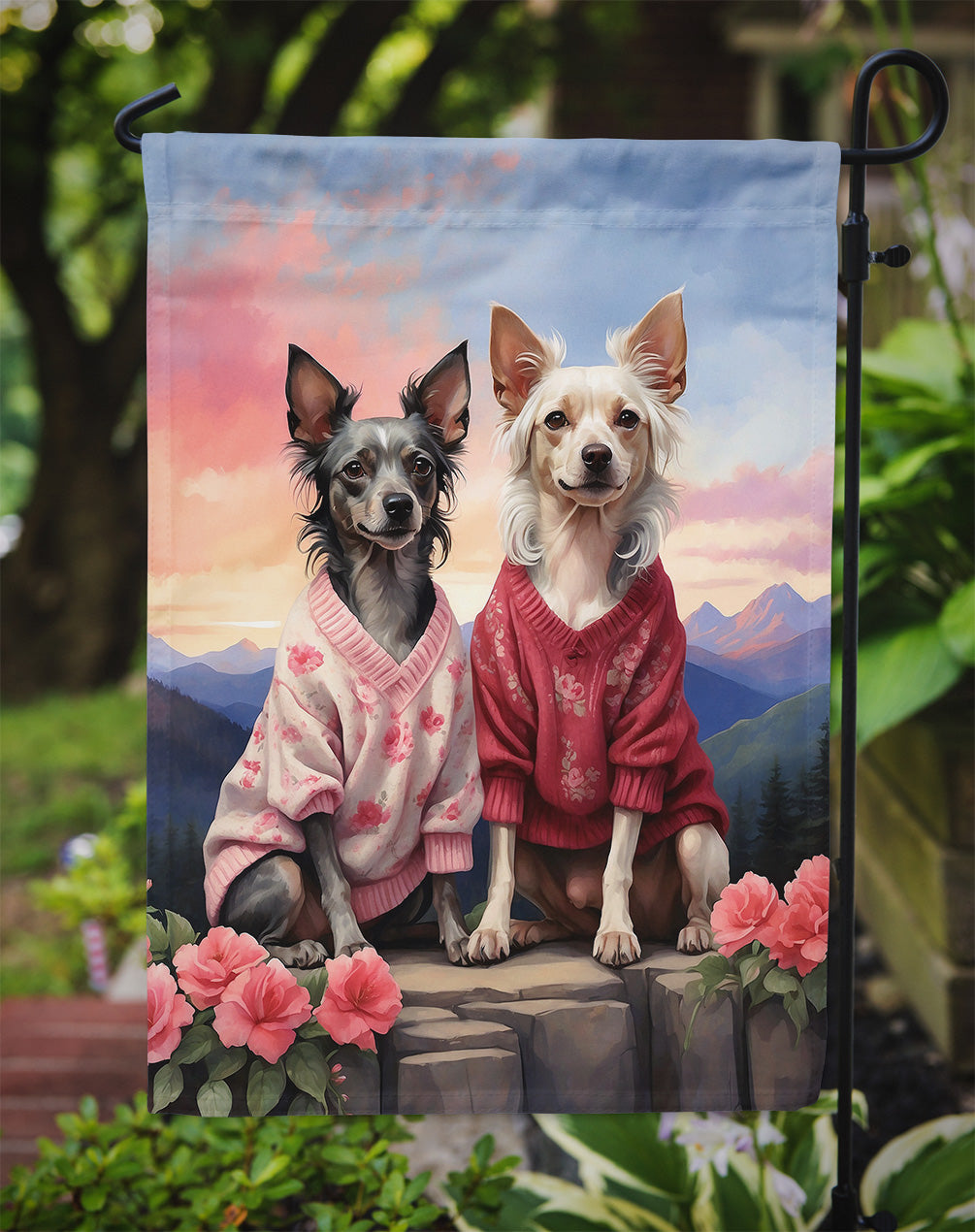 Chinese Crested Two Hearts Garden Flag