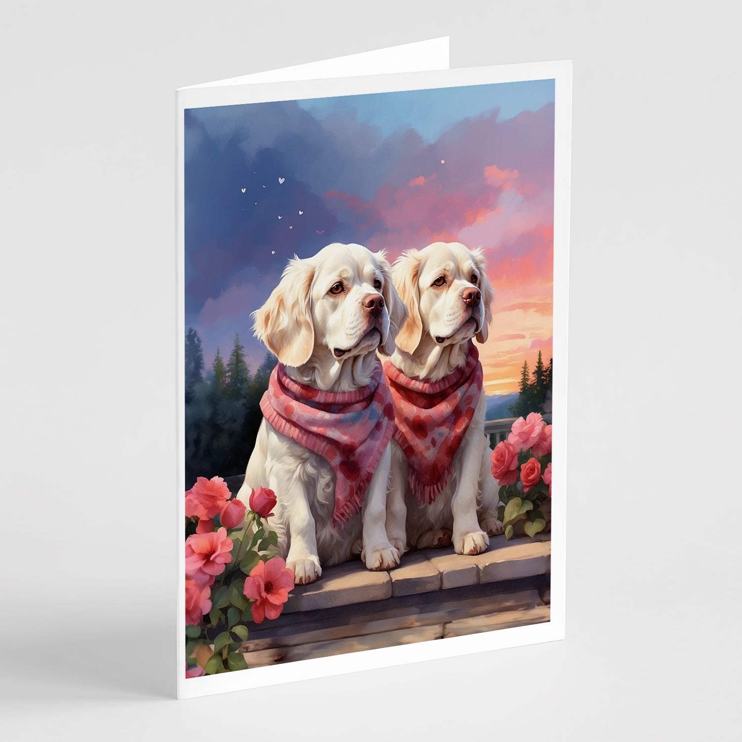 Buy this Clumber Spaniel Two Hearts Greeting Cards Pack of 8