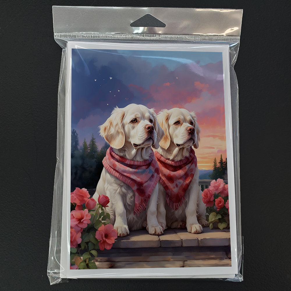 Clumber Spaniel Two Hearts Greeting Cards Pack of 8