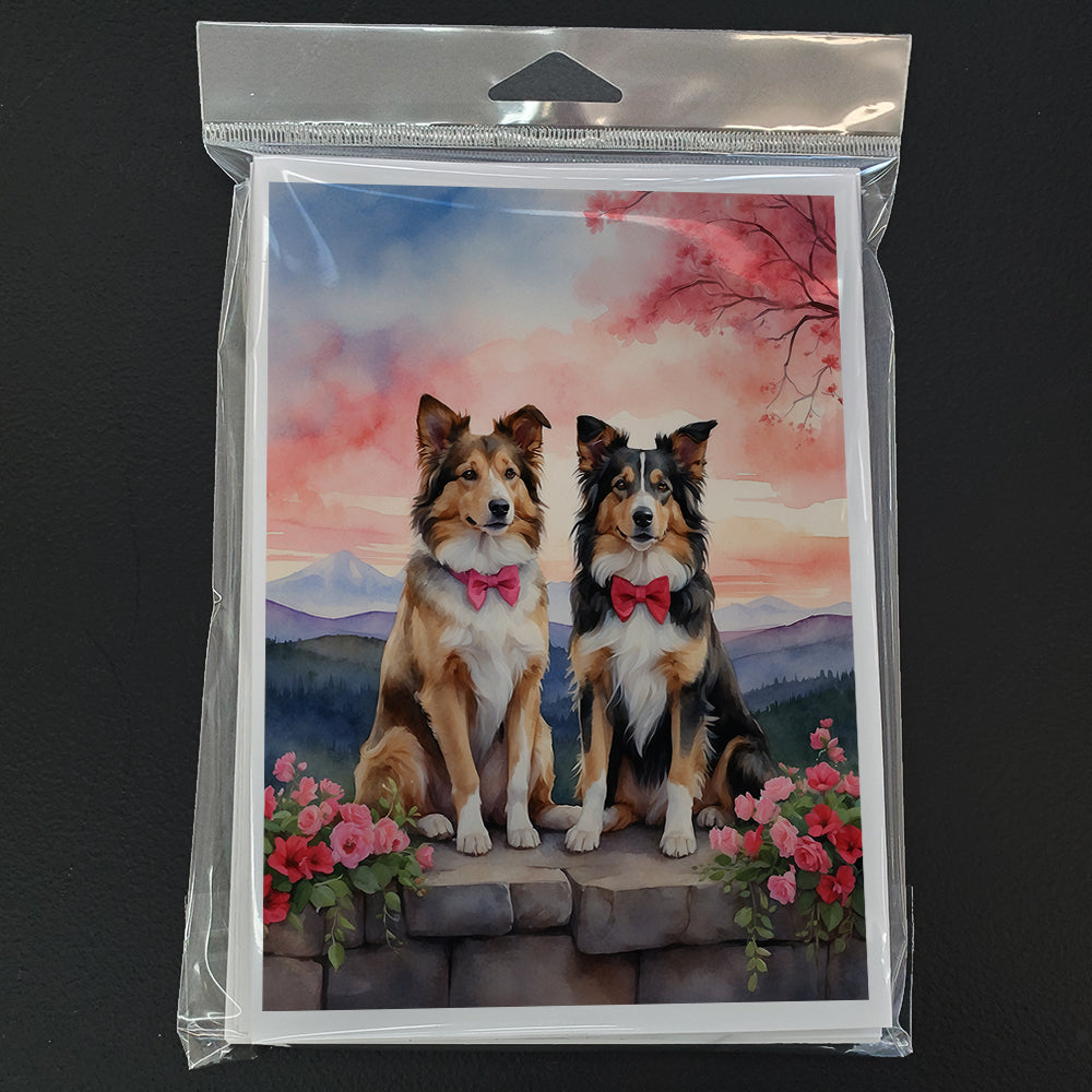 Collie Two Hearts Greeting Cards Pack of 8
