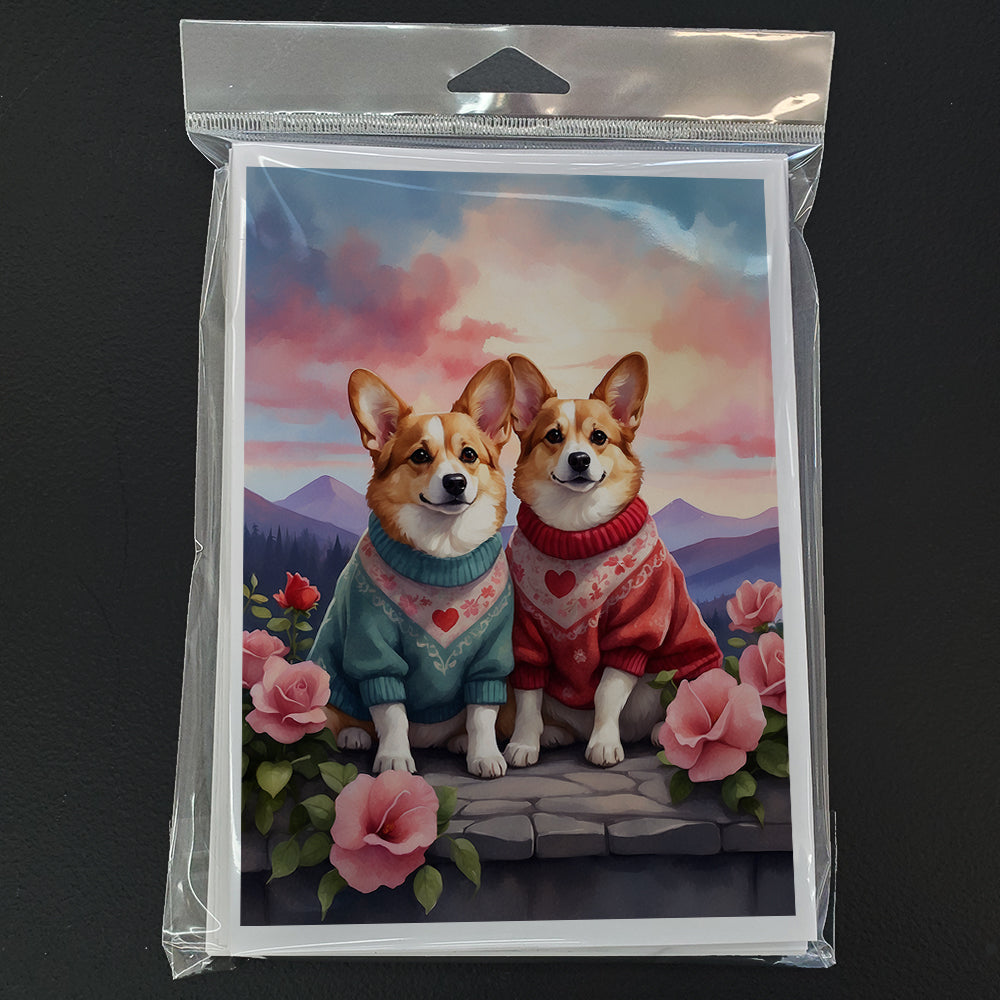 Corgi Two Hearts Greeting Cards Pack of 8
