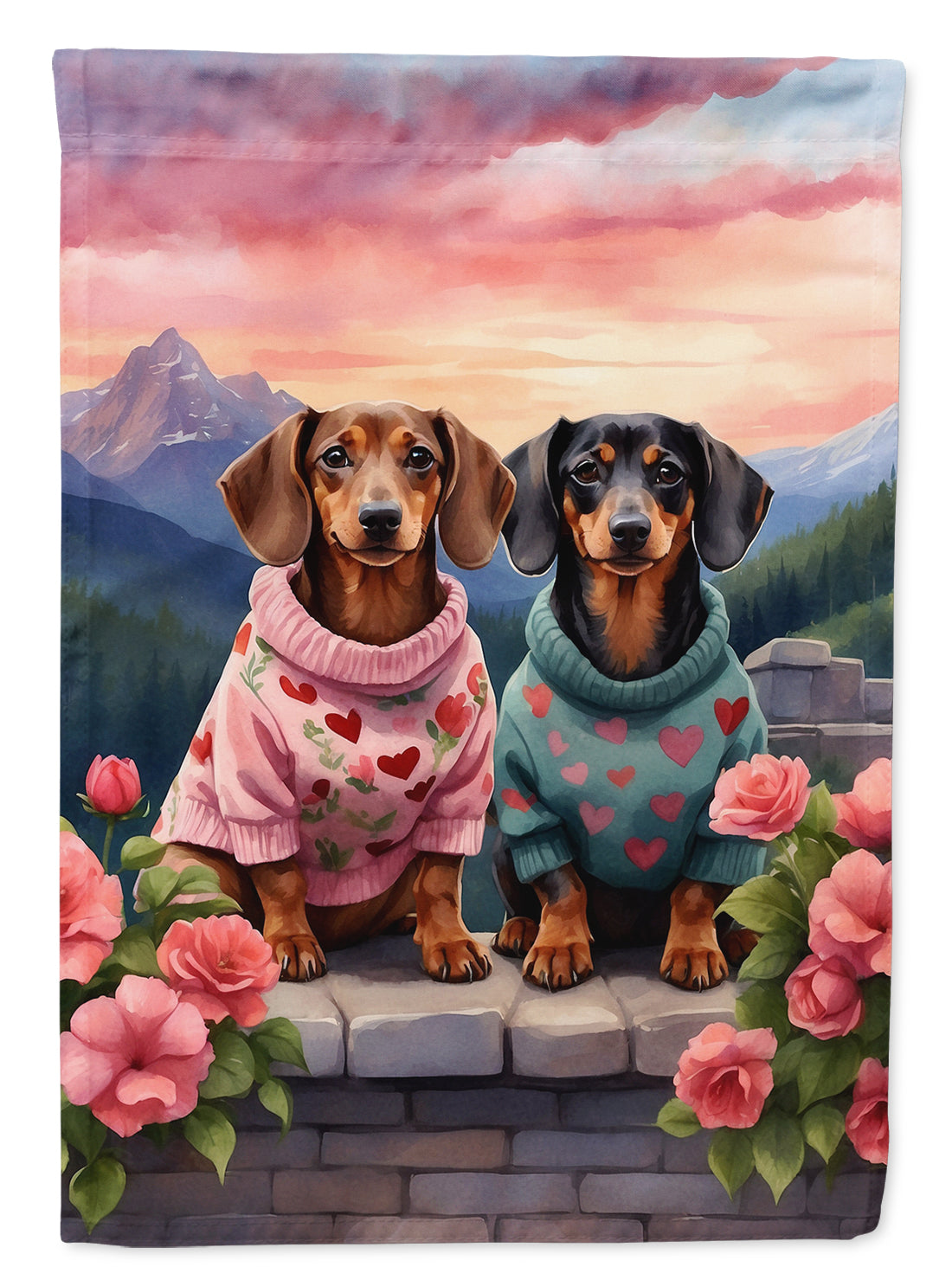 Buy this Dachshund Two Hearts House Flag