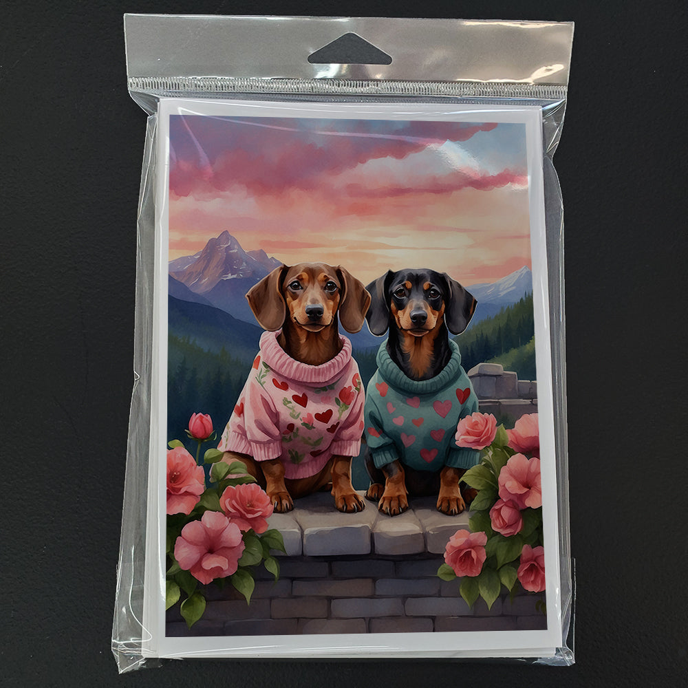 Dachshund Two Hearts Greeting Cards Pack of 8
