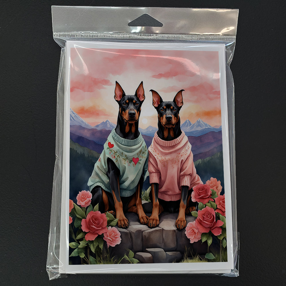 Doberman Pinscher Two Hearts Greeting Cards Pack of 8
