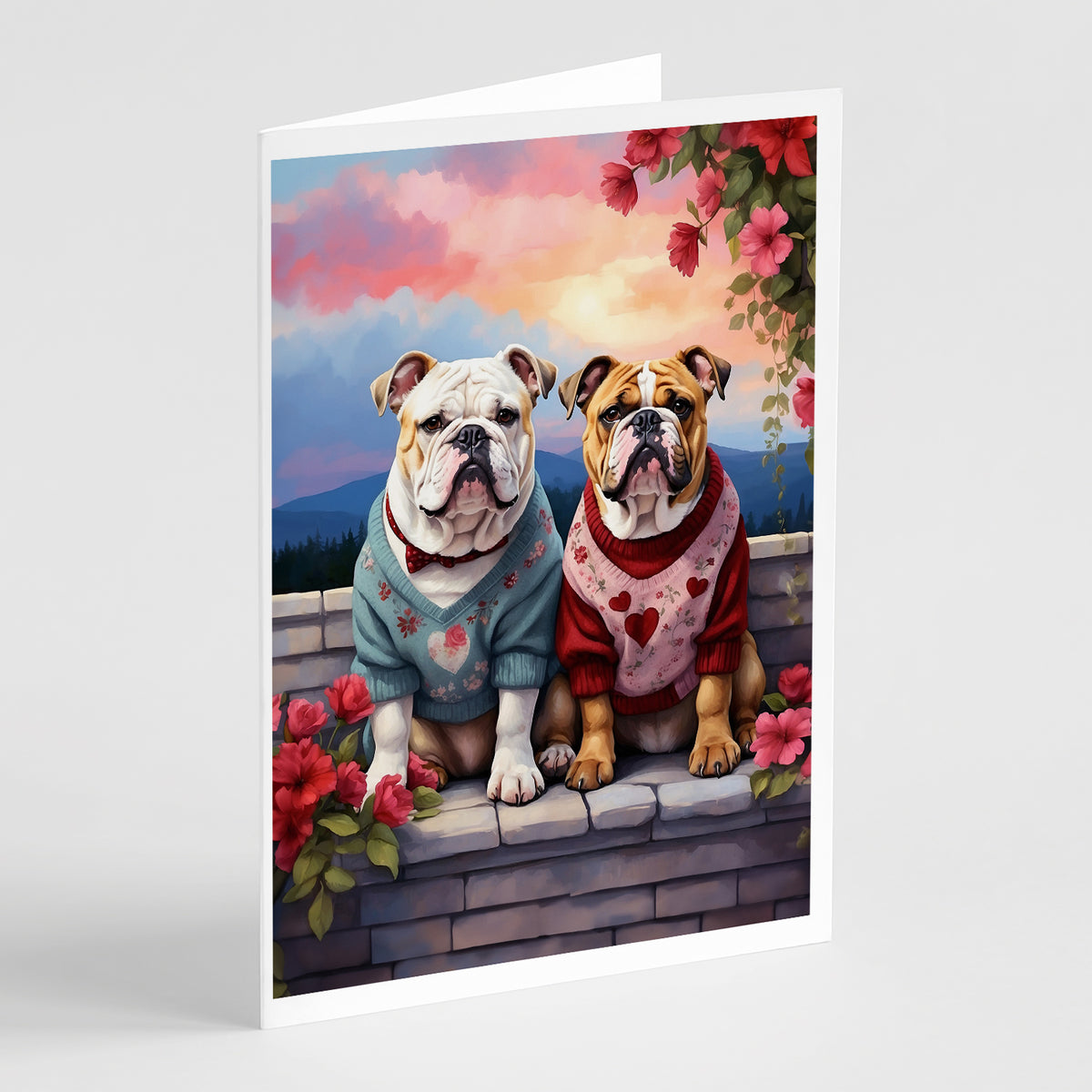 Buy this English Bulldog Two Hearts Greeting Cards Pack of 8
