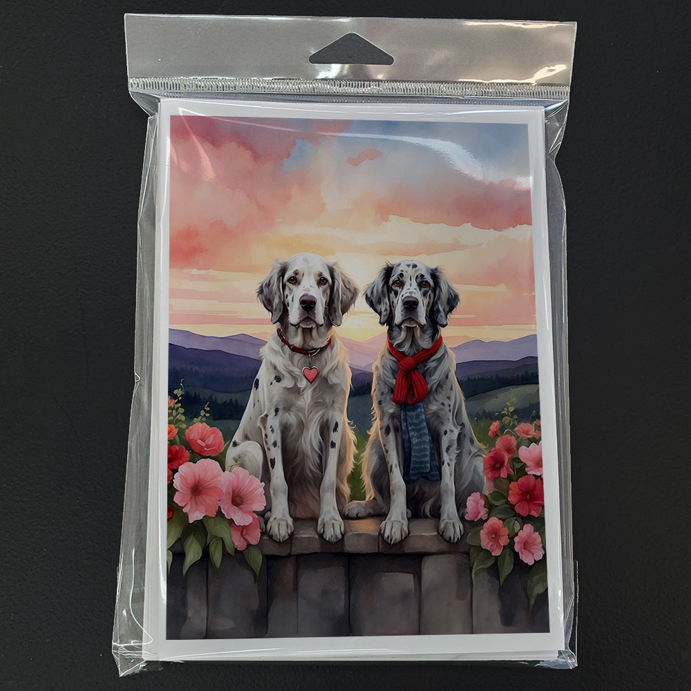 English Setter Two Hearts Greeting Cards Pack of 8
