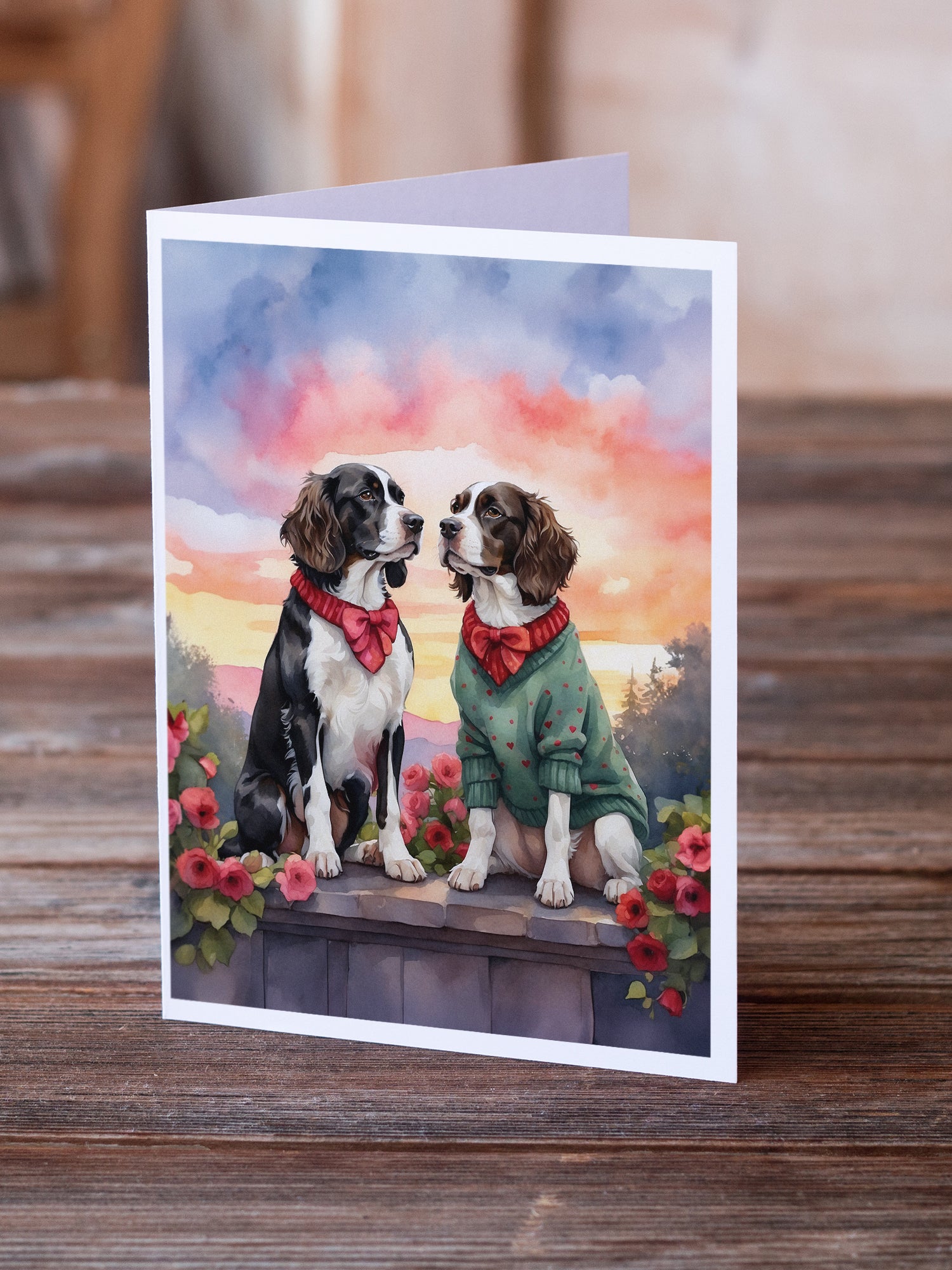 English Springer Spaniel Two Hearts Greeting Cards Pack of 8