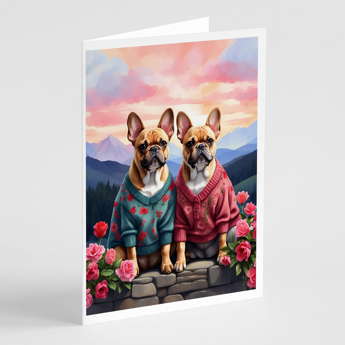 Buy this French Bulldog Two Hearts Greeting Cards Pack of 8