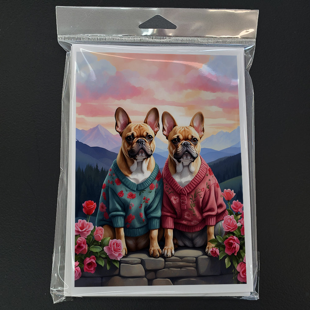 French Bulldog Two Hearts Greeting Cards Pack of 8