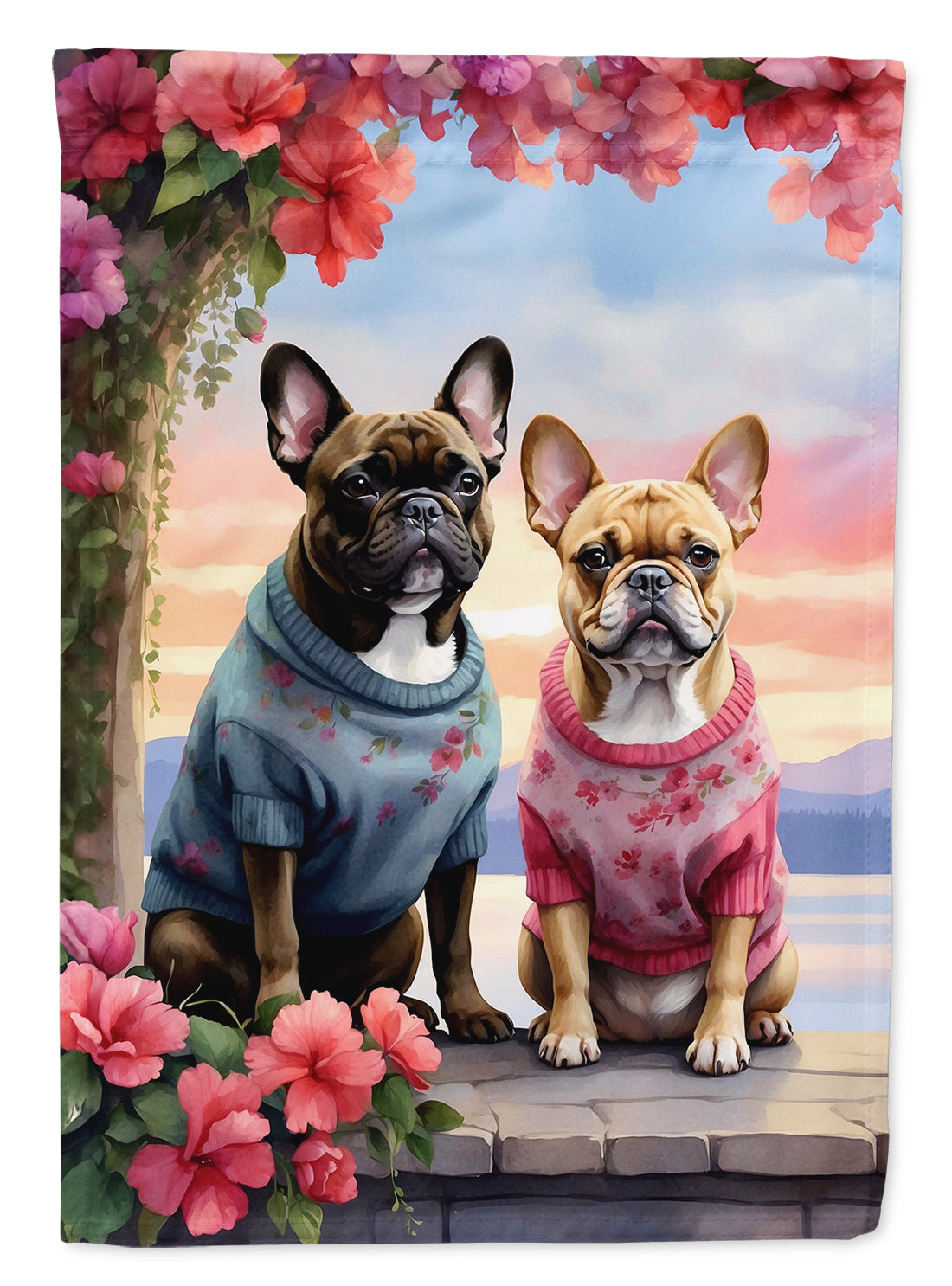 Buy this French Bulldog Two Hearts House Flag