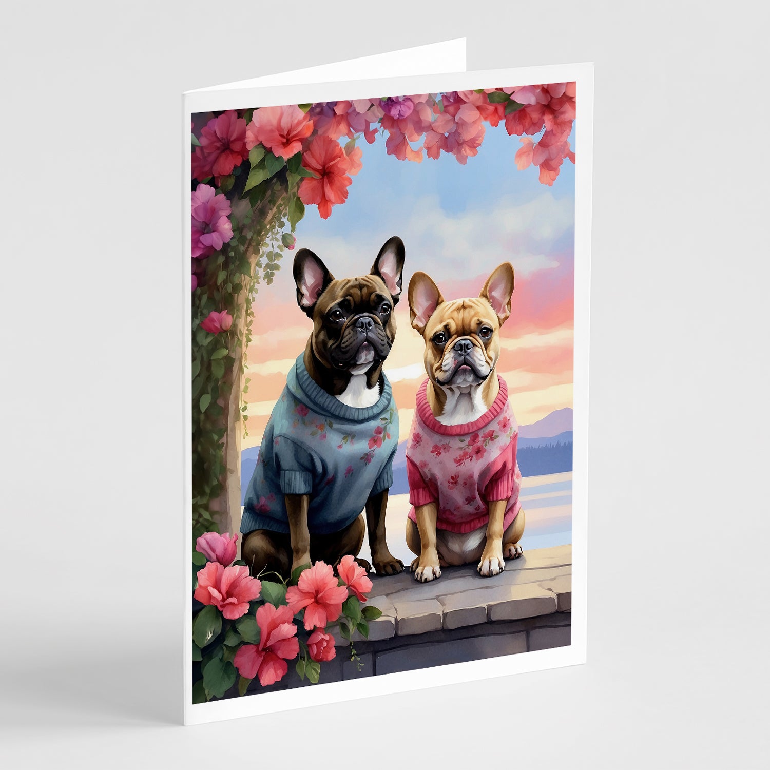 Buy this French Bulldog Two Hearts Greeting Cards Pack of 8