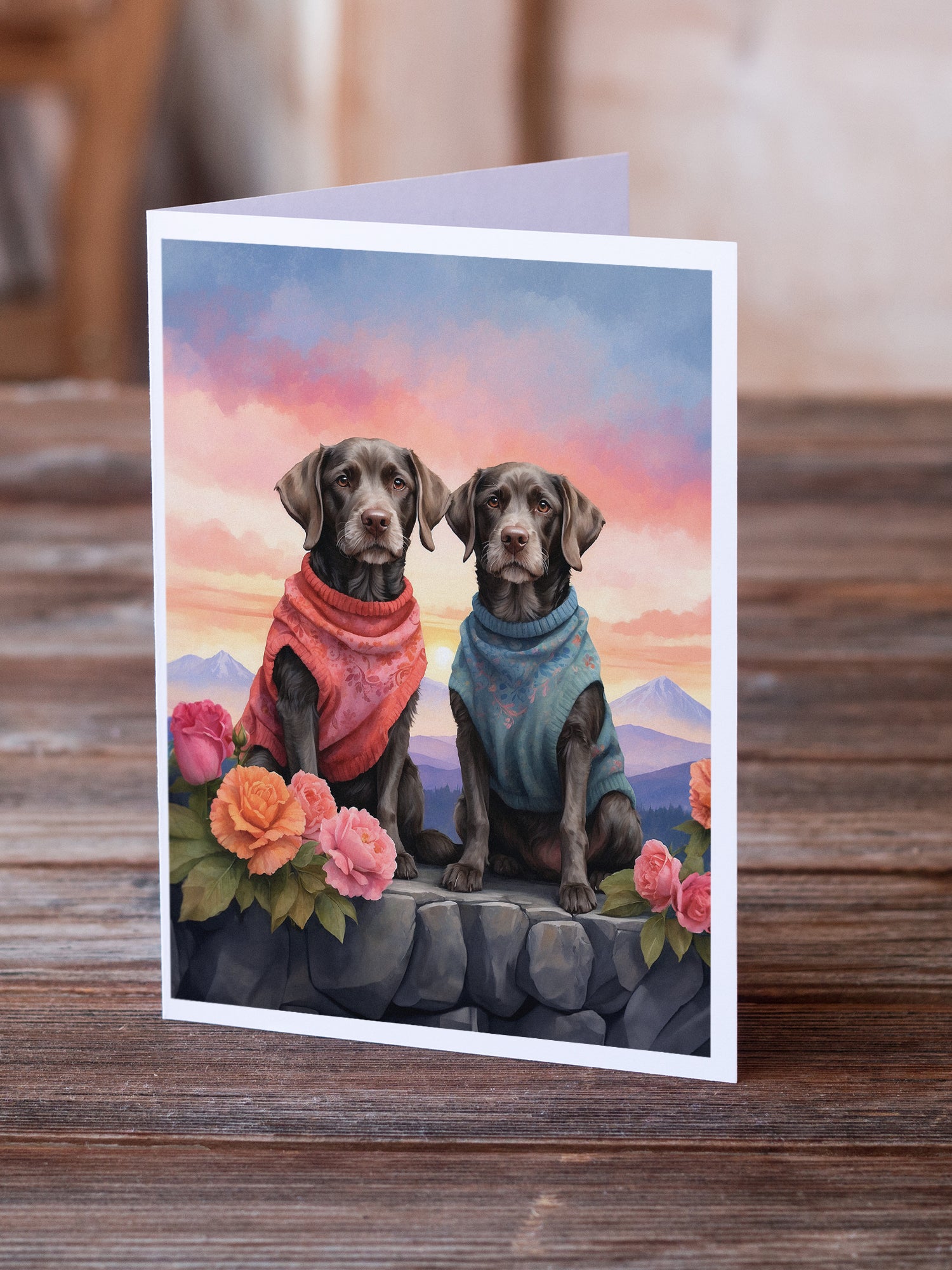 German Wirehaired Pointer Two Hearts Greeting Cards Pack of 8