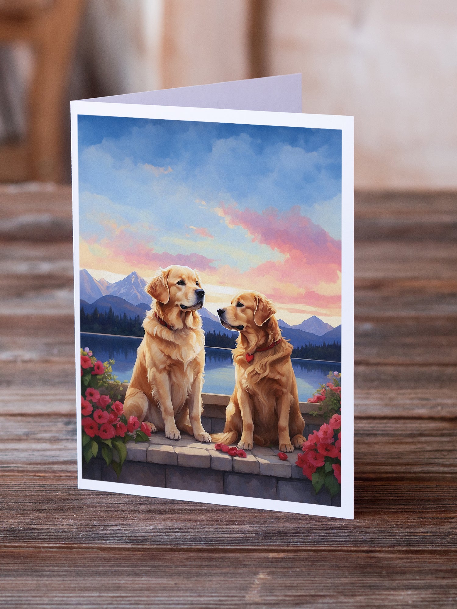 Buy this Golden Retriever Two Hearts Greeting Cards Pack of 8