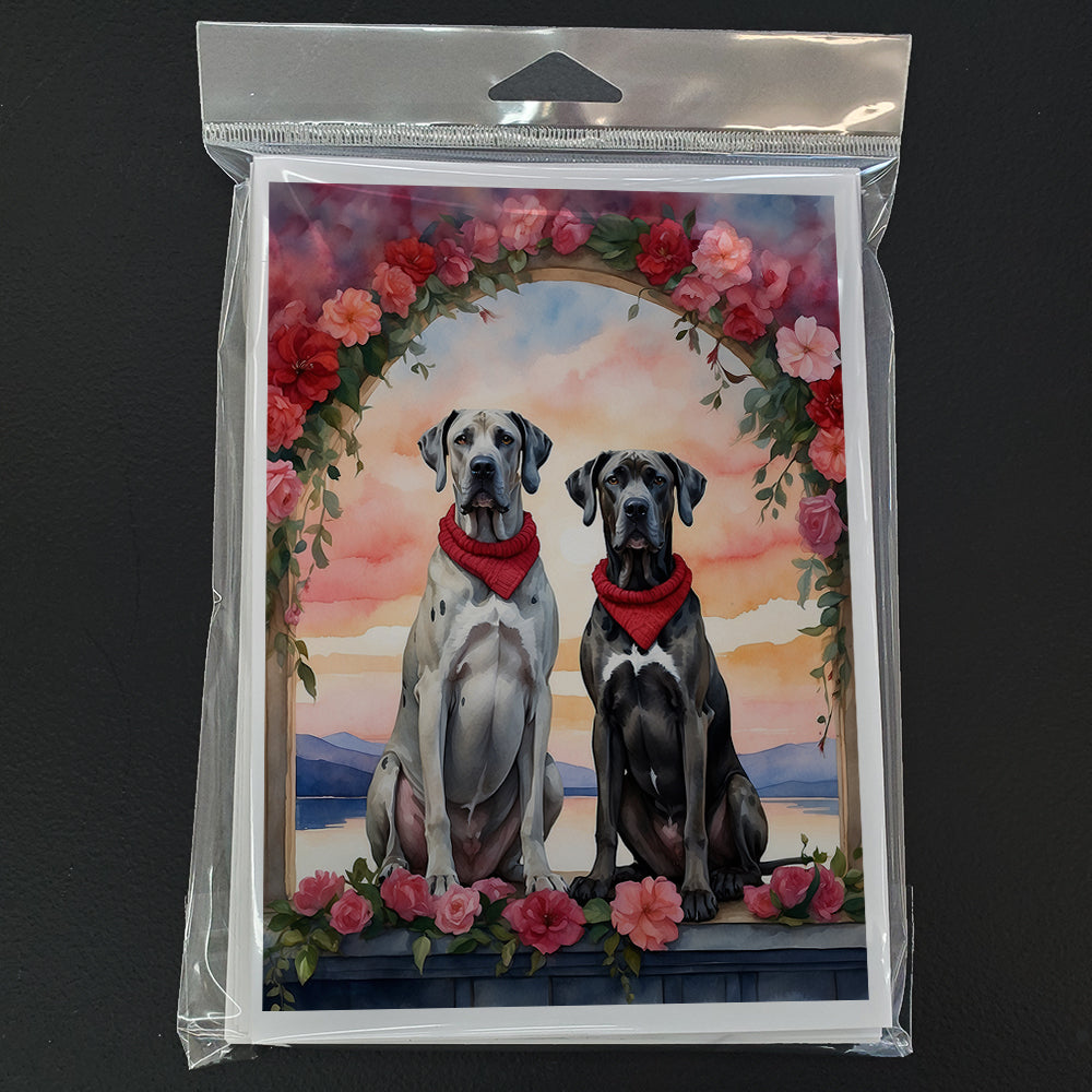 Great Dane Two Hearts Greeting Cards Pack of 8