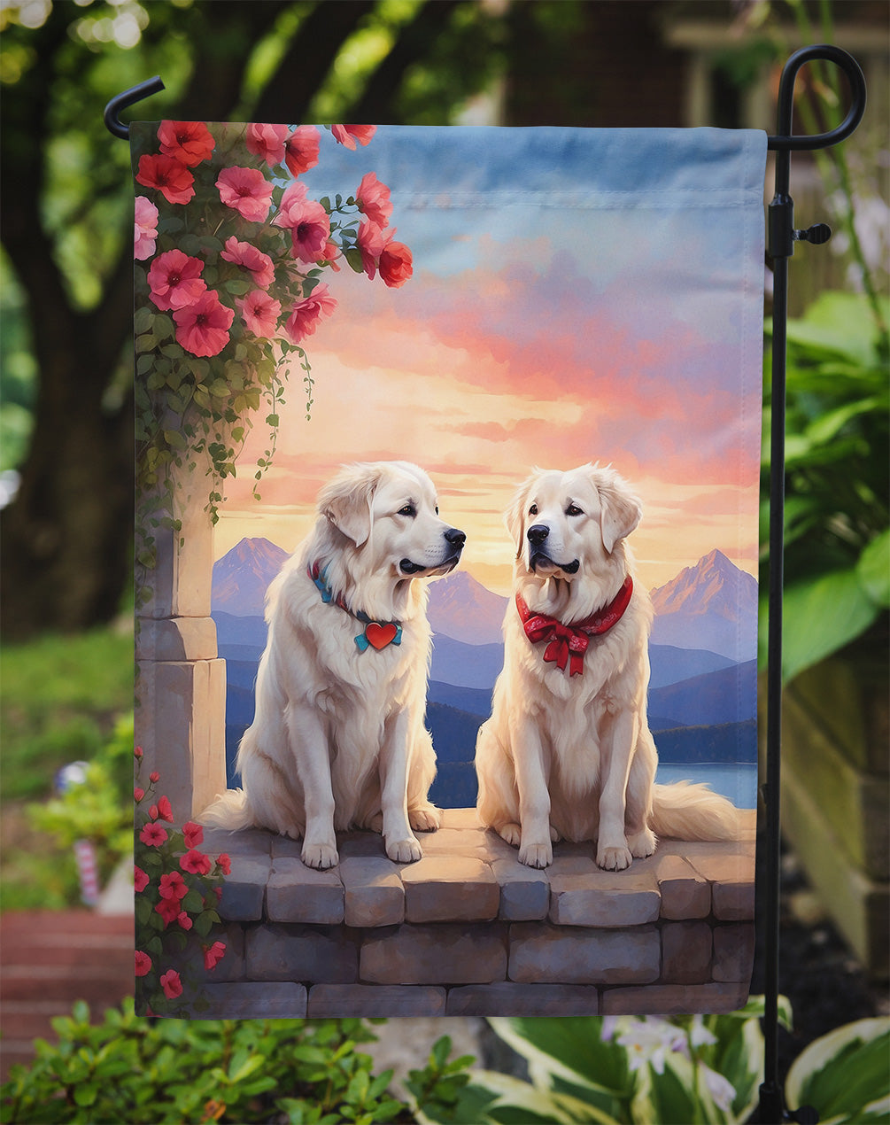 Great Pyrenees Two Hearts Garden Flag