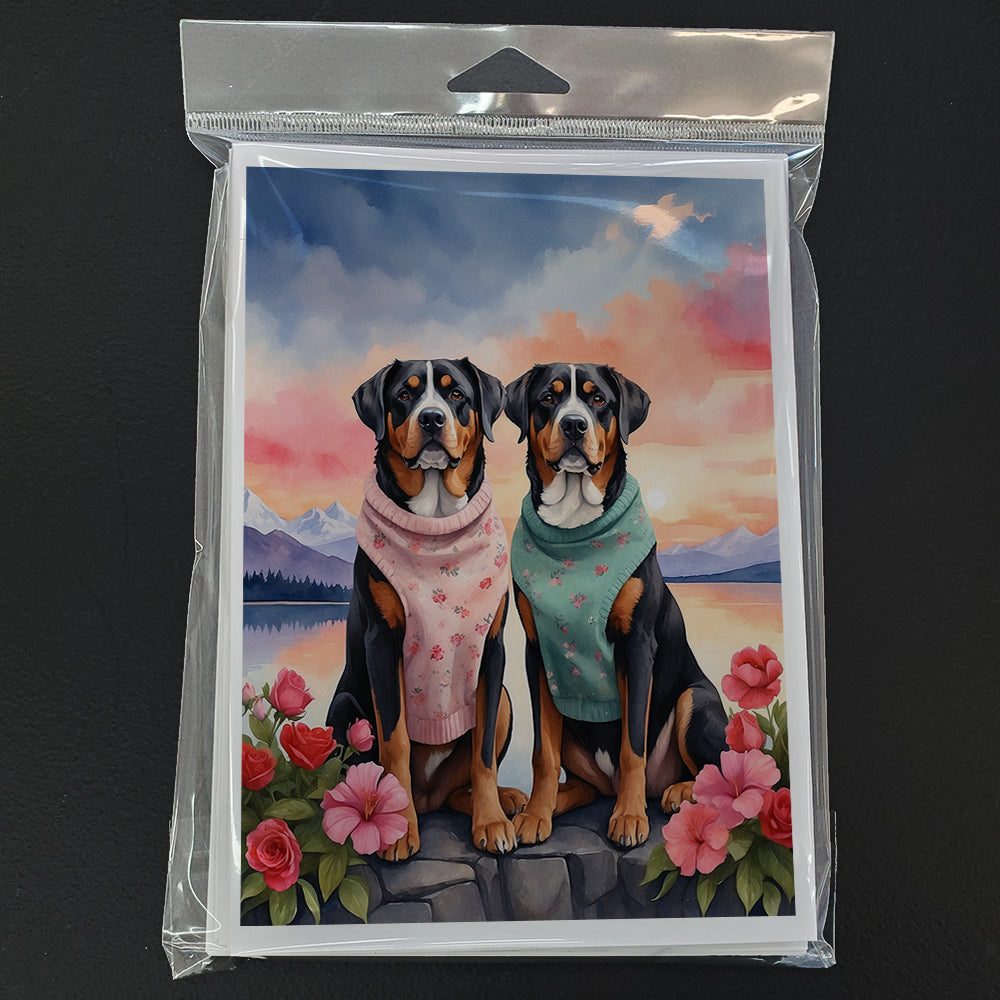 Greater Swiss Mountain Dog Two Hearts Greeting Cards Pack of 8