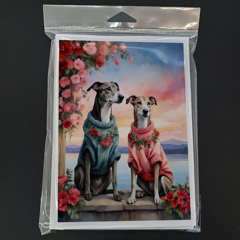 Greyhound Two Hearts Greeting Cards Pack of 8