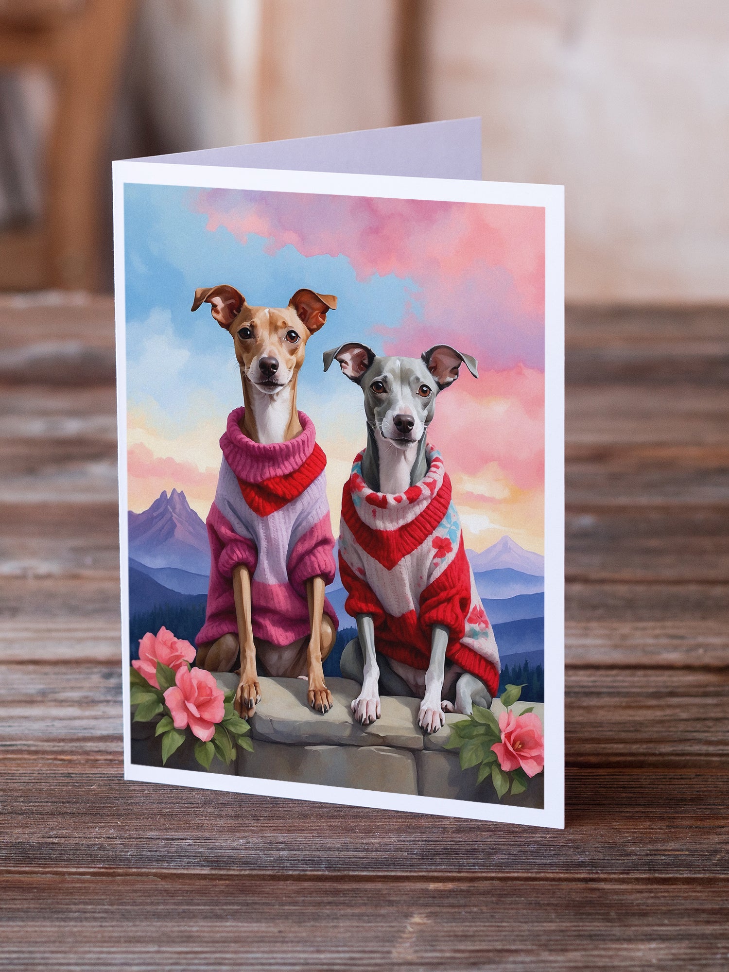 Italian Greyhound Two Hearts Greeting Cards Pack of 8