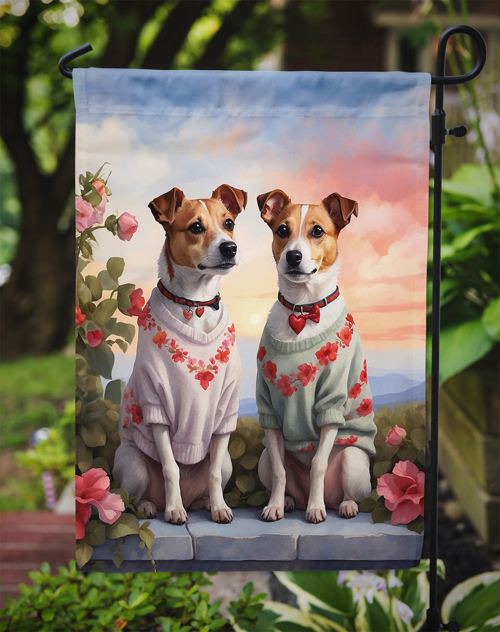 Jack Russell Terrier Two Hearts Garden Flag