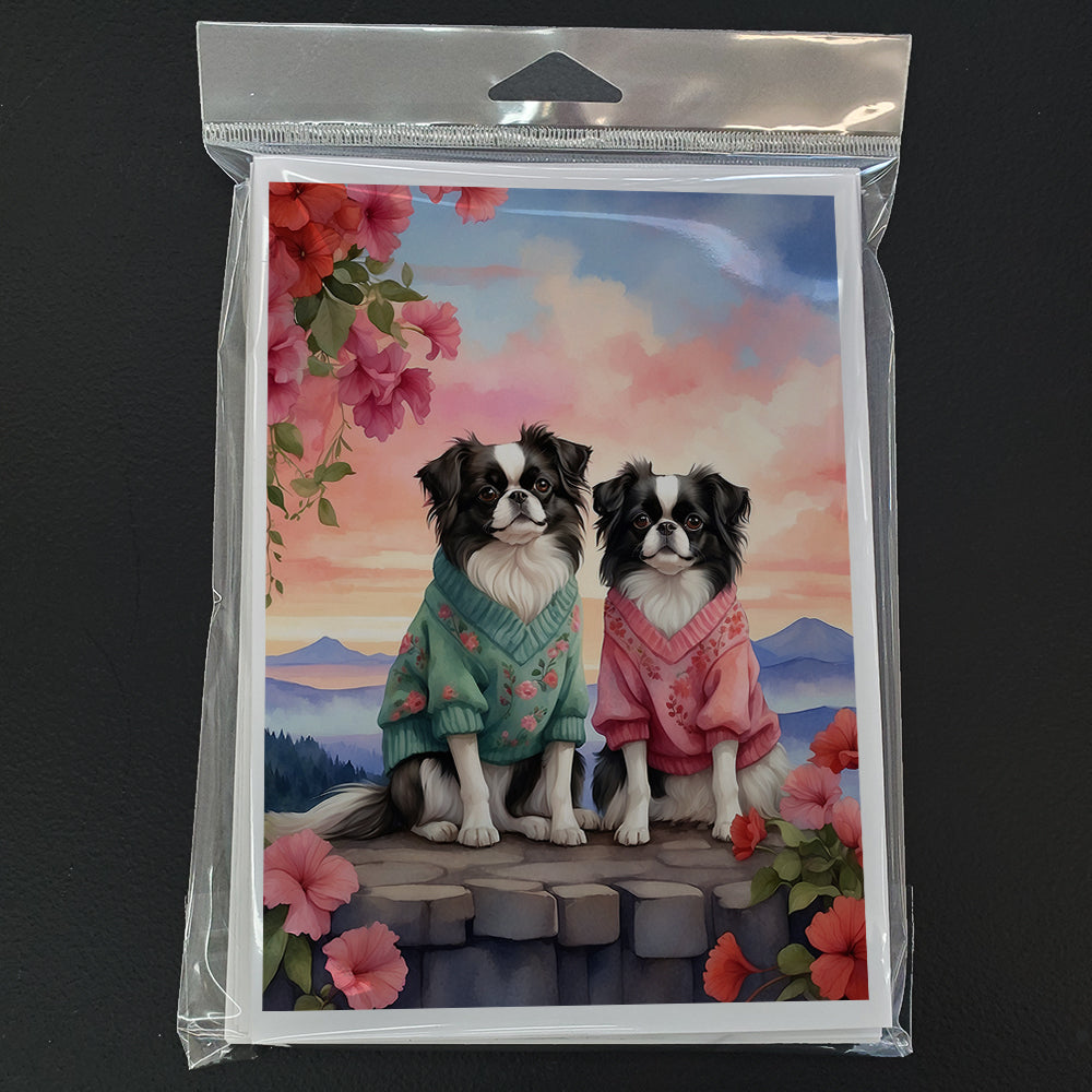 Japanese Chin Two Hearts Greeting Cards Pack of 8