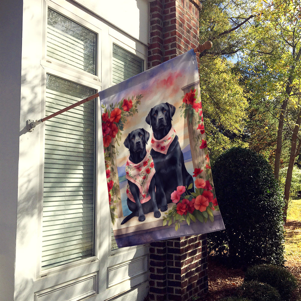 Black Labrador Retriever Two Hearts House Flag