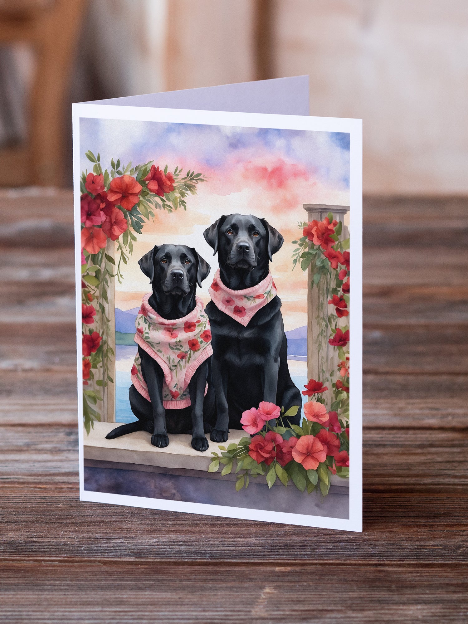 Black Labrador Retriever Two Hearts Greeting Cards Pack of 8
