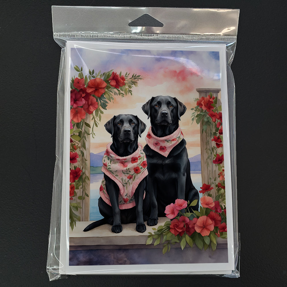 Black Labrador Retriever Two Hearts Greeting Cards Pack of 8