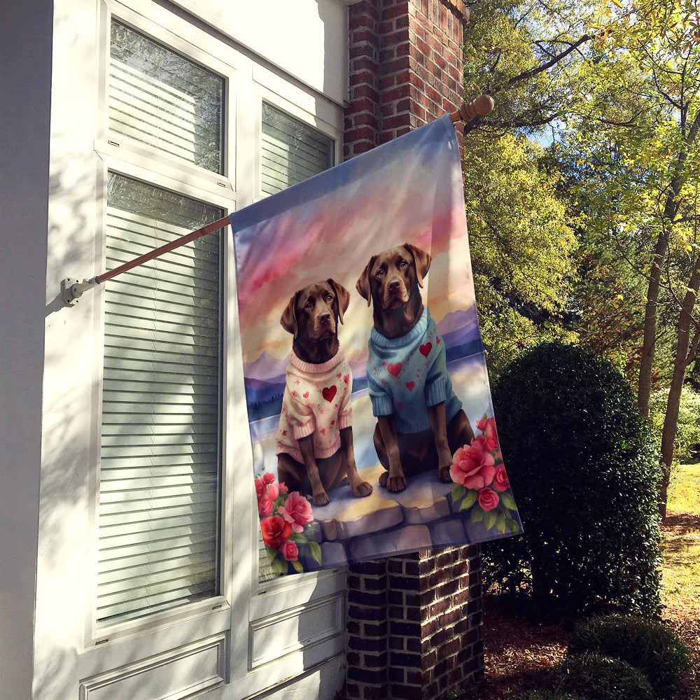 Chocolate Labrador Retriever Two Hearts House Flag