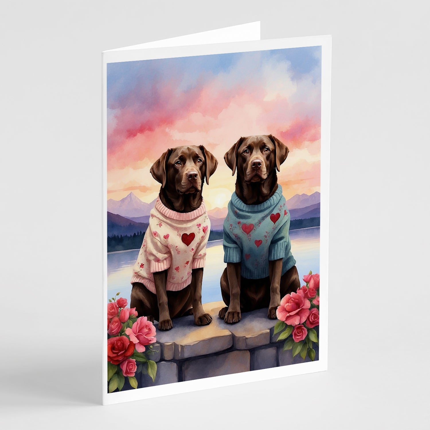 Buy this Chocolate Labrador Retriever Two Hearts Greeting Cards Pack of 8