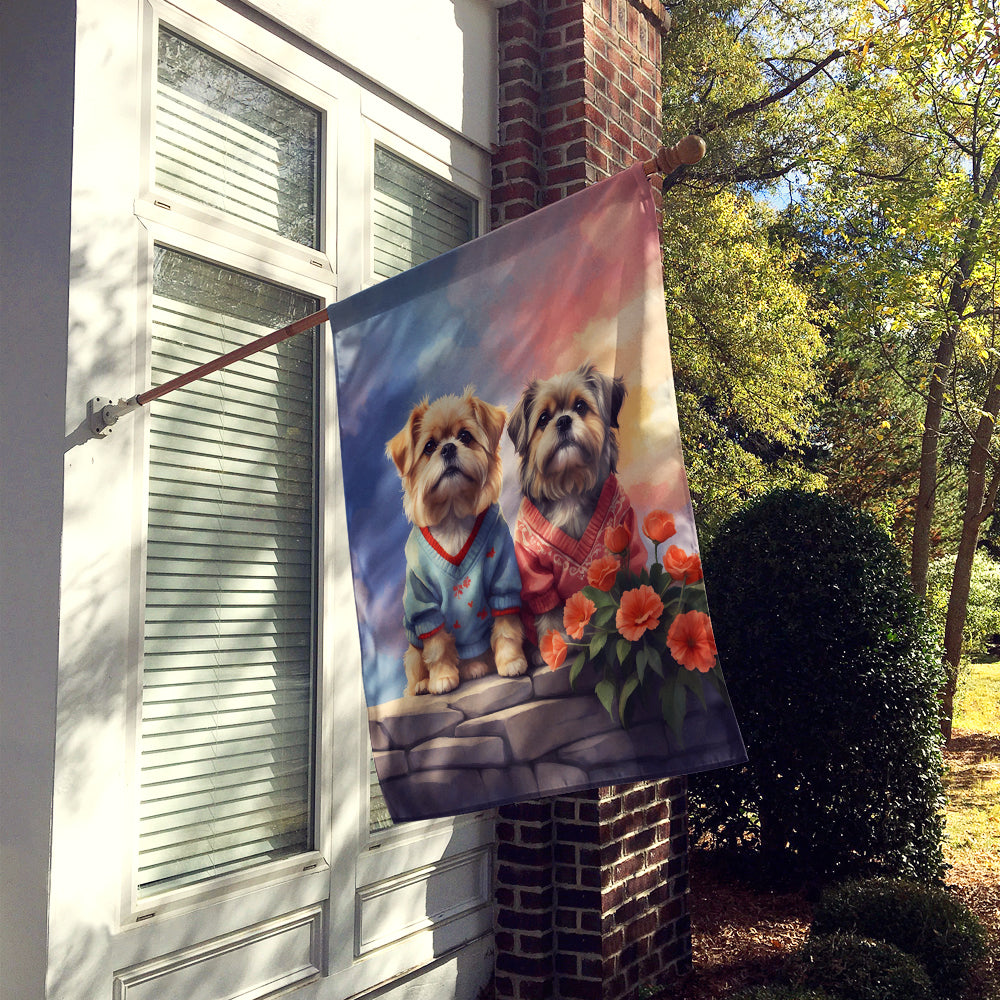 Lhasa Apso Two Hearts House Flag