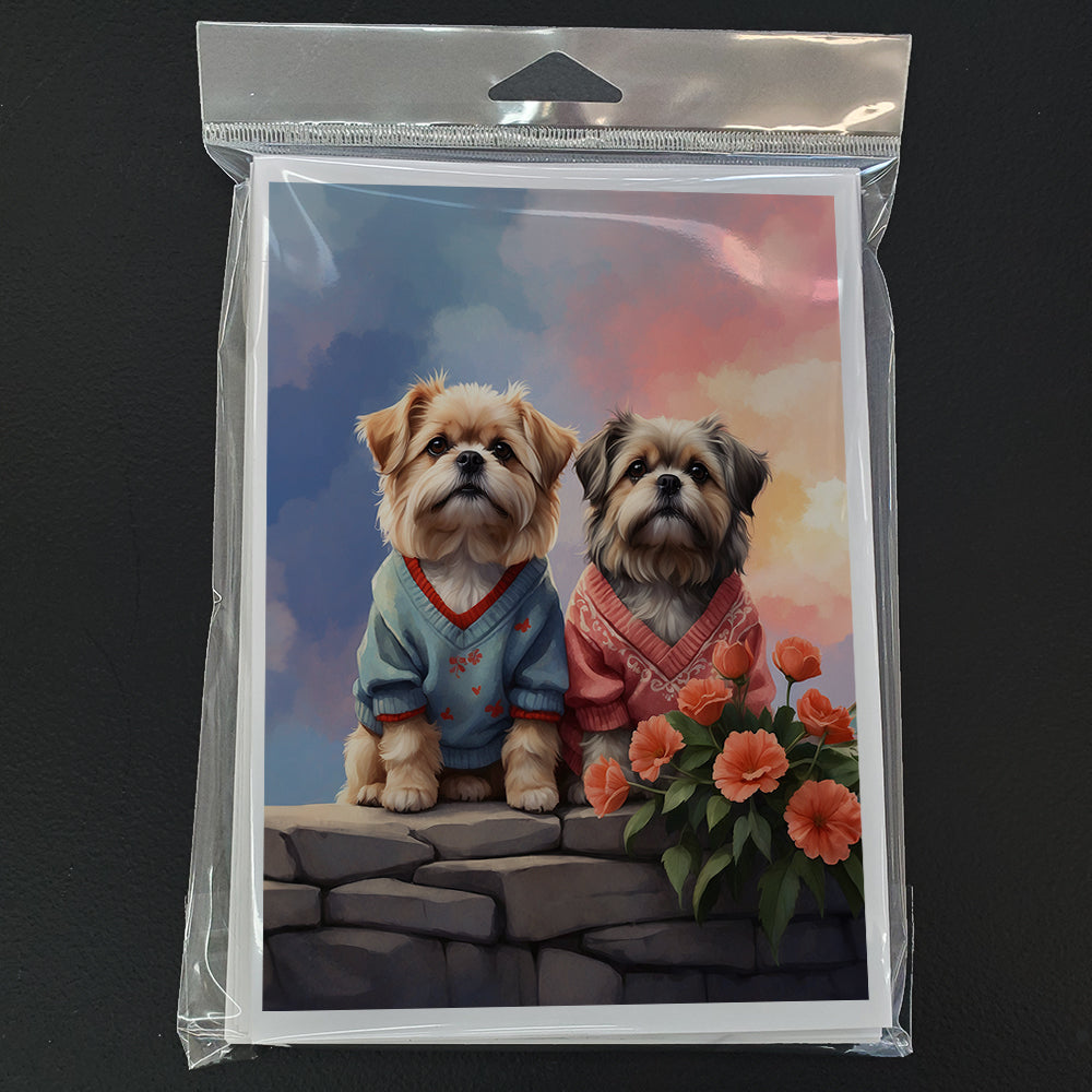 Lhasa Apso Two Hearts Greeting Cards Pack of 8