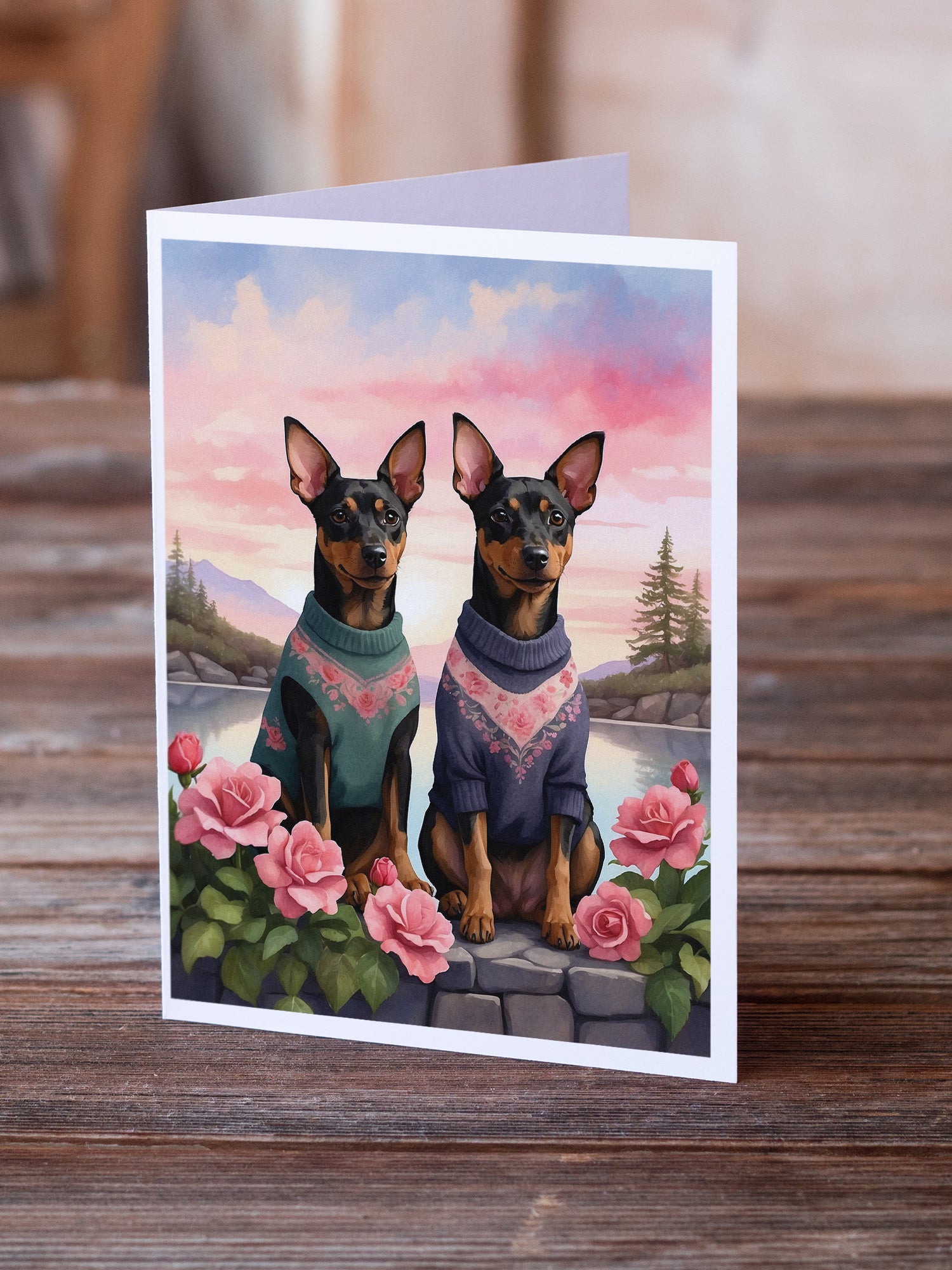 Buy this Manchester Terrier Two Hearts Greeting Cards Pack of 8