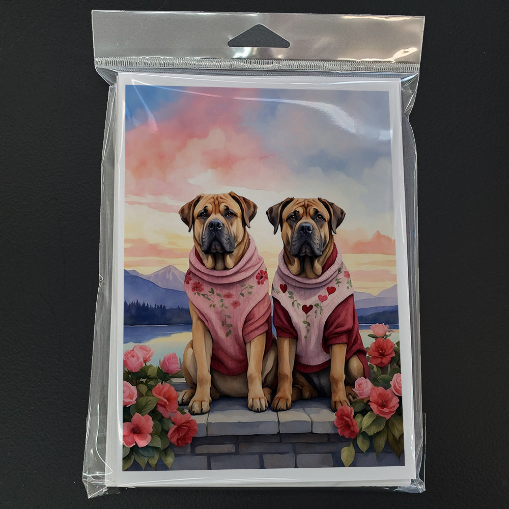 Mastiff Two Hearts Greeting Cards Pack of 8