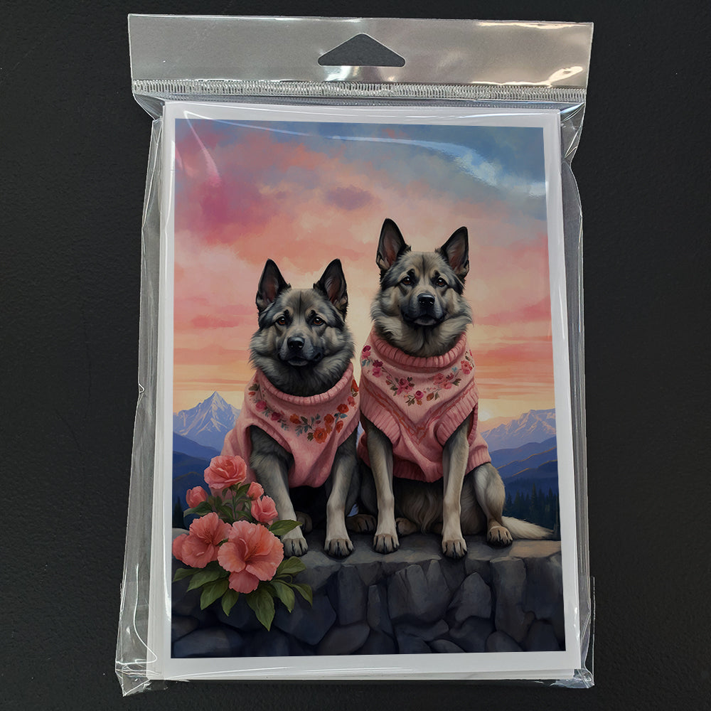 Norwegian Elkhound Two Hearts Greeting Cards Pack of 8