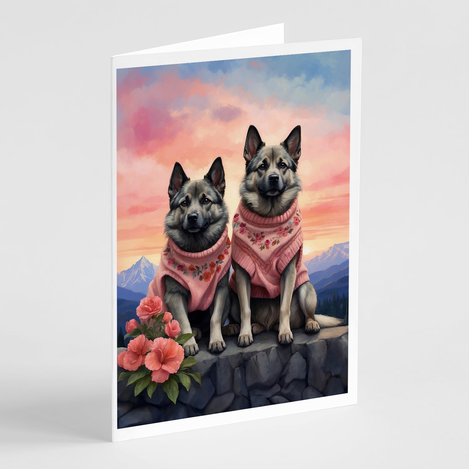 Buy this Norwegian Elkhound Two Hearts Greeting Cards Pack of 8