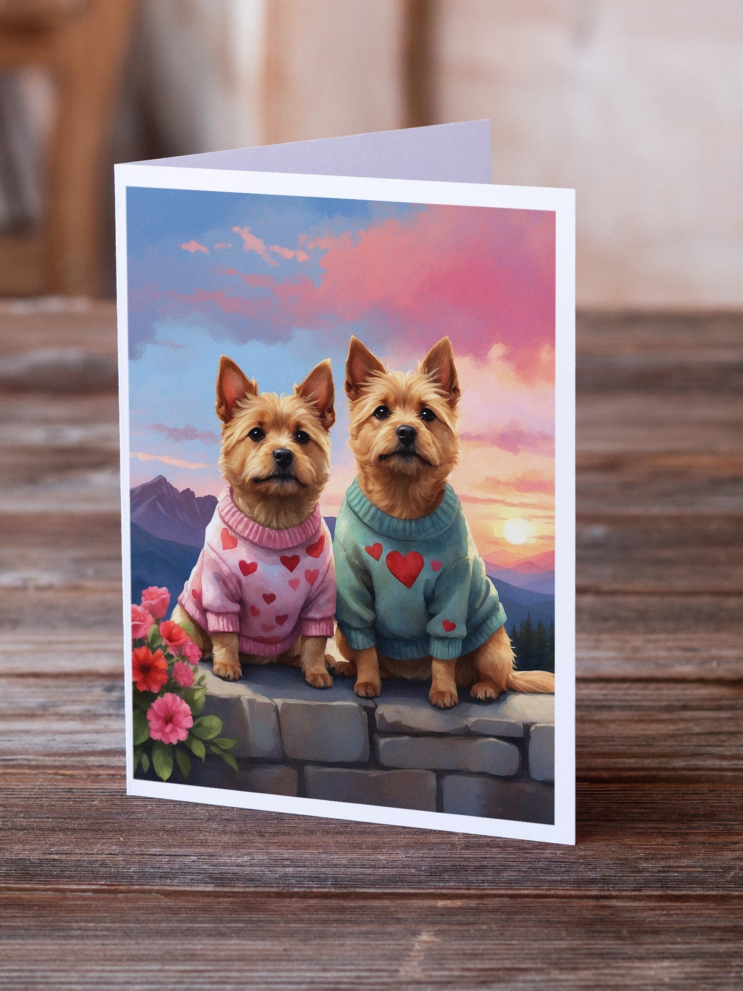 Norwich Terrier Two Hearts Greeting Cards Pack of 8